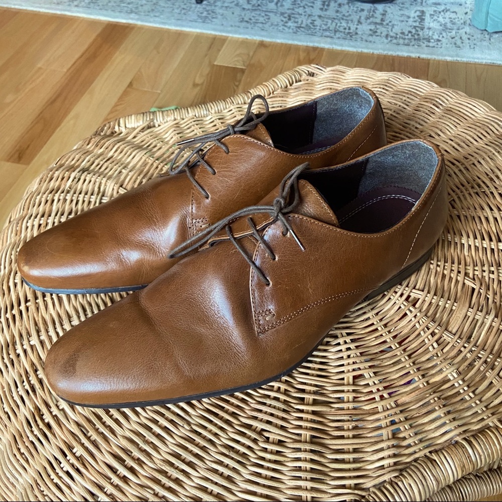 Topman Brown Leather Derby Shoes